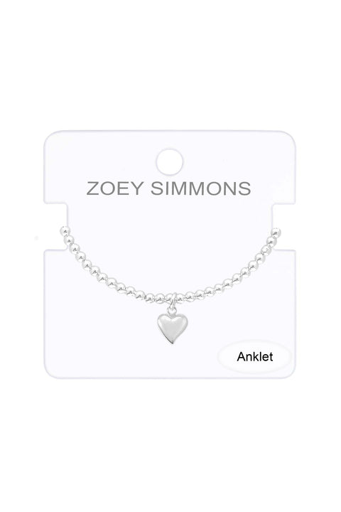 Heart Charm Beaded Anklet - SF