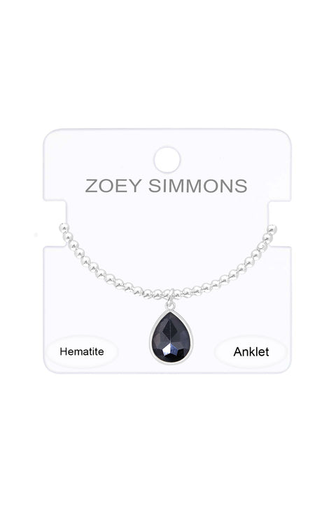 Hematite Pear Charm Beaded Anklet - SF