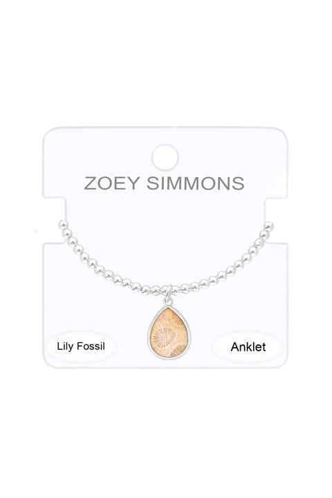 Lily Fossil Charm Beaded Anklet - SF