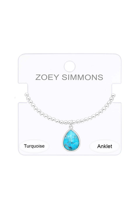 Turquoise Pear Charm Beaded Anklet - SF