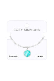 Amazonite Beaded Round Charm Anklet - SF
