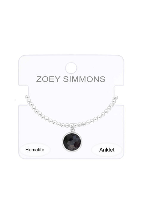 Hematite Beaded Round Charm Anklet - SF