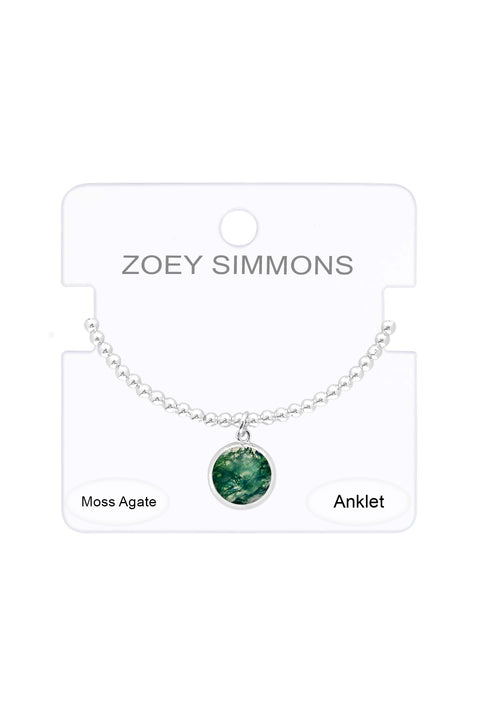 Moss Agate Charm Beaded Anklet - SF
