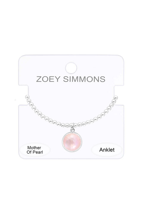 Pink Mother Of Pearl Beaded Anklet - SF