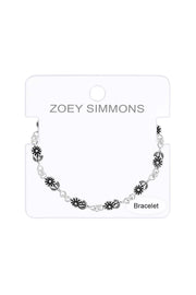 Flower Links Oxidized Charm Bracelet - SF