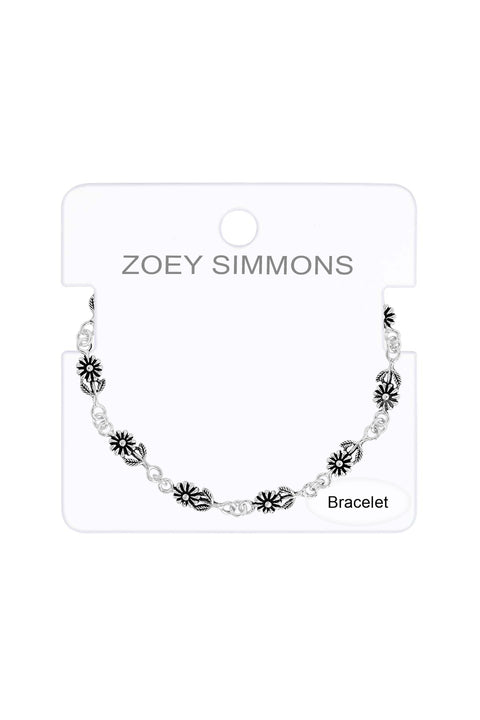 Flower Links Oxidized Charm Bracelet - SF