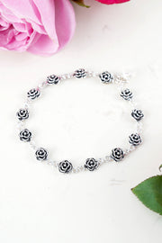 Rose Links Oxidized Charm Bracelet - SF