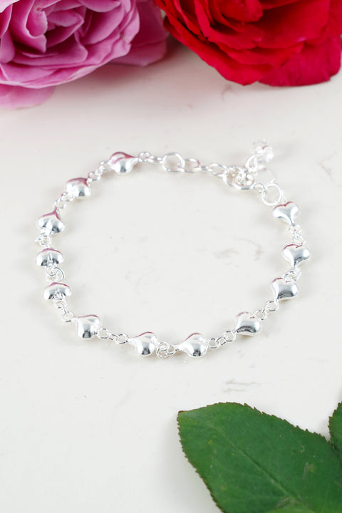 Sterling Silver Hearts & Beads Charm Bracelet - SS