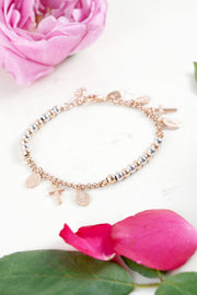 Sterling Silver With Rose Gold Plated Rosary Bracelet - SS