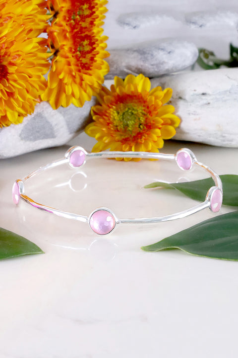 Pink Mother Of Pearl Quartz Bangle Bracelet - SF