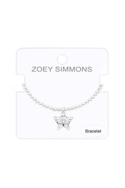 Butterfly Charm Beaded Bracelet In Silver - SF