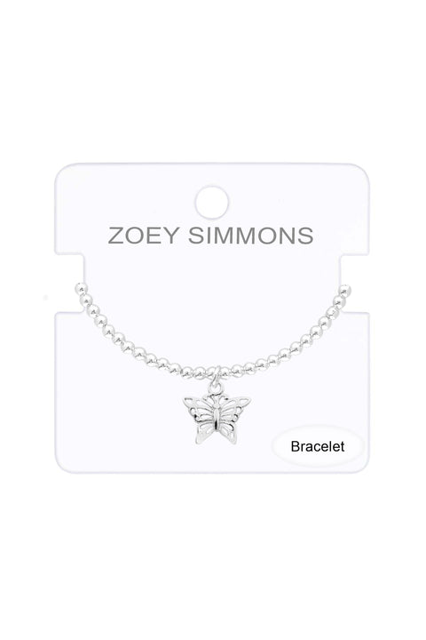 Butterfly Charm Beaded Bracelet In Silver - SF