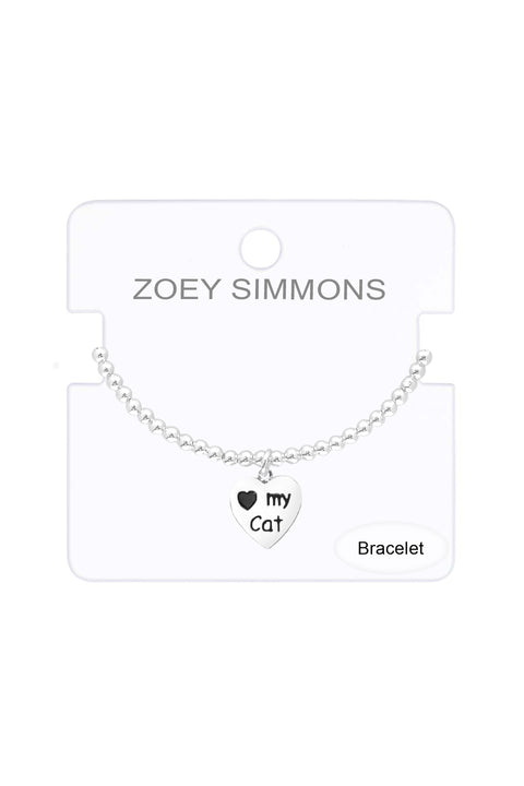 I Love My Cat Charm Beaded Bracelet - SF