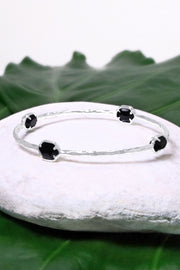 Black Onyx Station Bangle Bracelet - SF