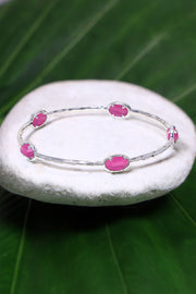 Pink Cat's Eye Bangle Station Bracelet - SF