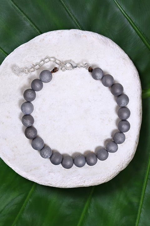 Gray Druzy Quartz Beaded Bracelet - SF