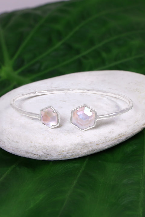 Mother Of Pearl Quartz Octagon Cuff Bracelet - SF