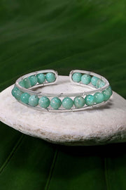 Amazonite Beaded Cuff Bracelet In Silver - SF