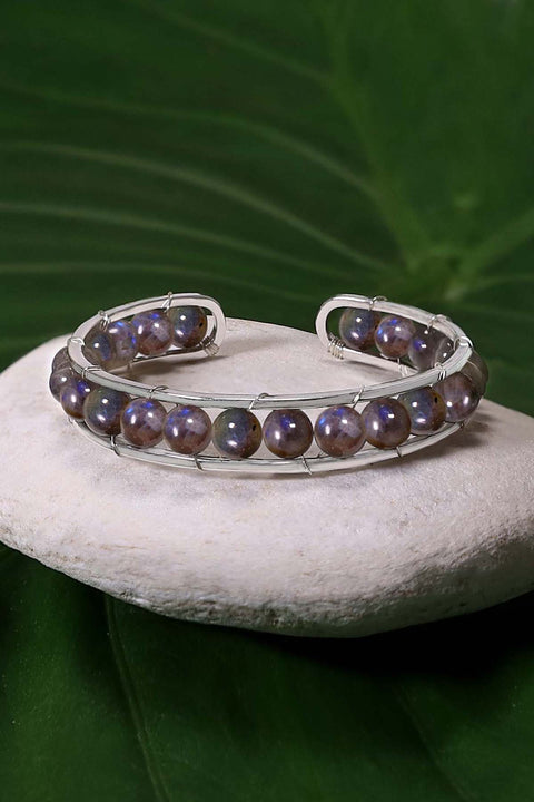 Labradorite Beaded Cuff Bracelet In Silver - SF