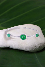 Green Lace Agate Cuff Bracelet In Silver - SF