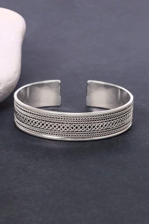 Sterling Silver Handmade Bali Cuff Bracelet - SS