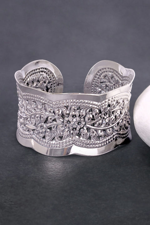 Sterling Silver Handmade Flower Cuff Statement Bracelet - SS