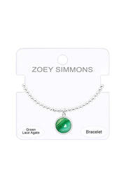 Green Lace Agate Beaded Charm Bracelet - SF