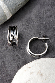 Oxidized Silver Textured Hoop Earrings - SF