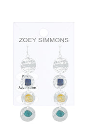 Silver & Semi Precious Hammered Disc Drop Earrings - SF