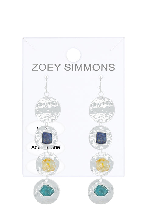 Silver & Semi Precious Hammered Disc Drop Earrings - SF