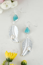 Amazonite With Pearl Feather Drop Earrings - SF