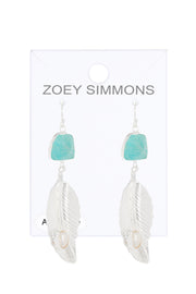 Amazonite With Pearl Feather Drop Earrings - SF