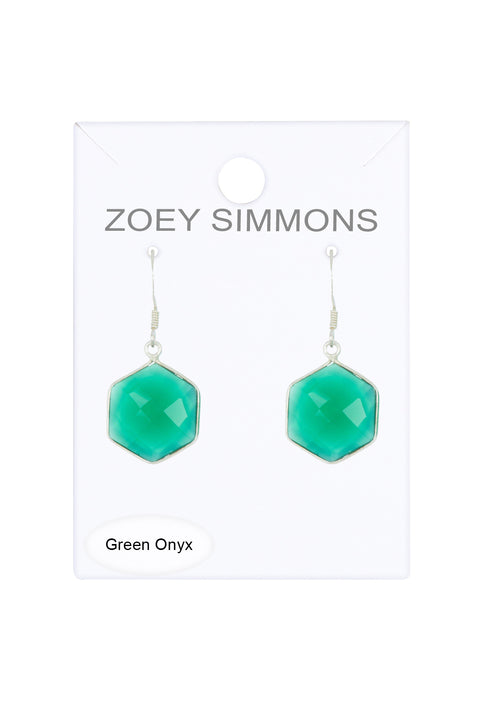 Sterling Silver & Green Onyx Octagon Drop Earrings - SS
