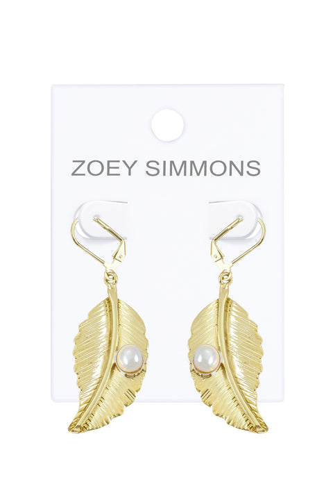Cultured Pearl Leaf Drop Earrings In Gold - GF