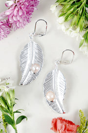 Cultured Pearl Leaf Drop Earrings - SF
