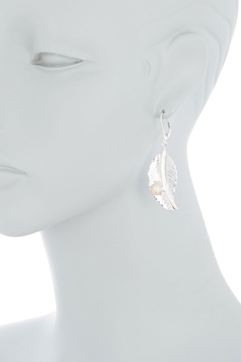 Cultured Pearl Leaf Drop Earrings - SF