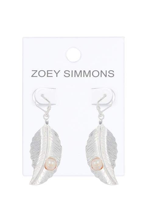 Cultured Pearl Leaf Drop Earrings - SF