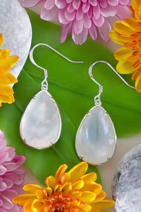 Mother Of Pearl Quartz Drop Earrings - SF
