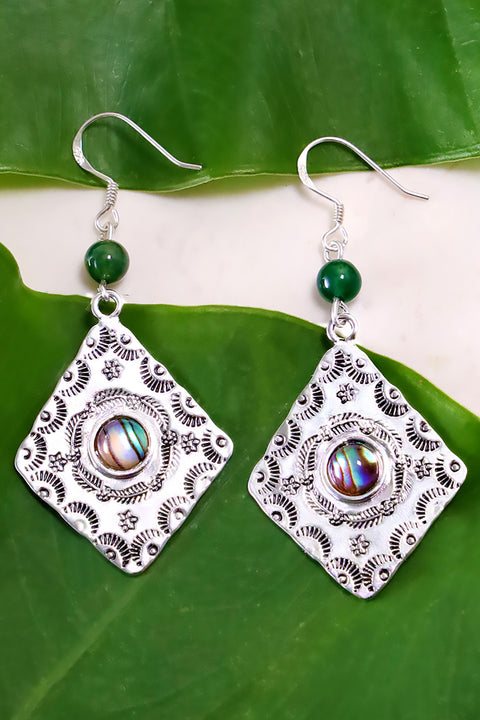 Abalone With Green Agate Drop Earrings - SF