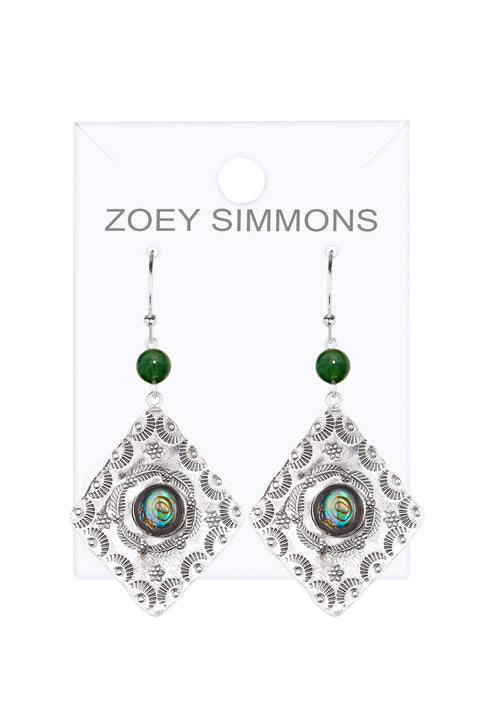 Abalone With Green Agate Drop Earrings - SF