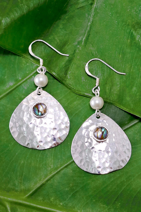 Abalone & Hammered Drop Earrings - SF