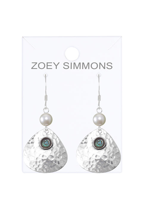 Abalone & Hammered Drop Earrings - SF