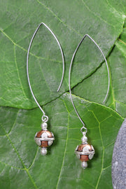 Copper & Silver Beaded Threader Drop Earrings - SF