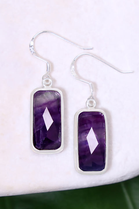 Amethyst Rectangle Drop Earrings - SF