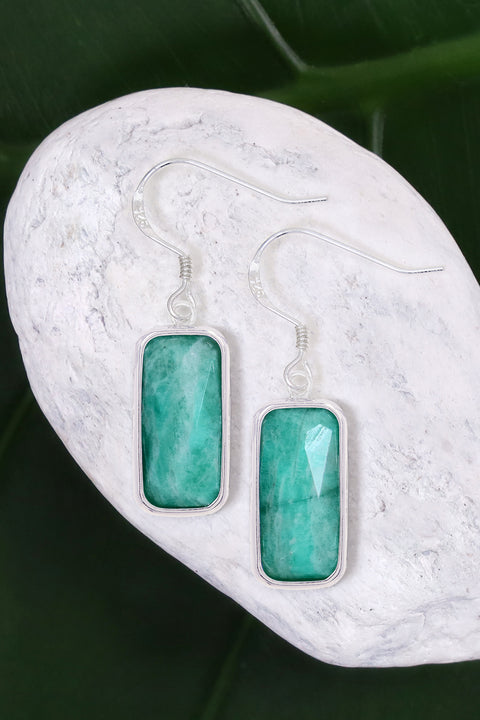 Amazonite Rectangle Drop Earrings - SF