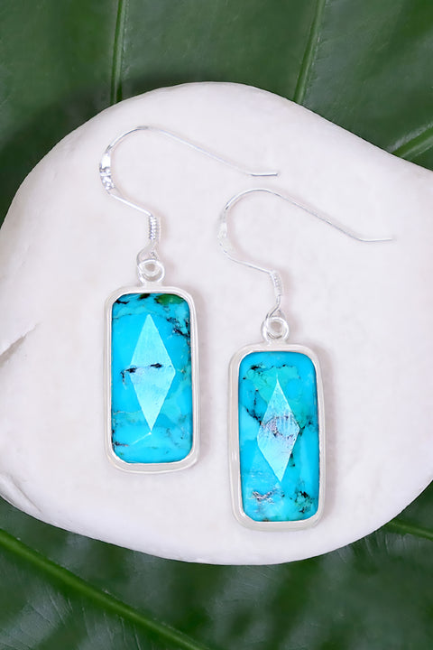 Turquoise Rectangle Drop Earrings - SF