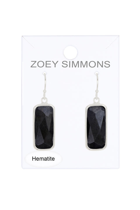 Hematite Rectangle Drop Earrings - SF