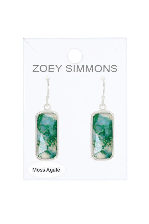 Moss Agate Rectangle Drop Earrings - SF