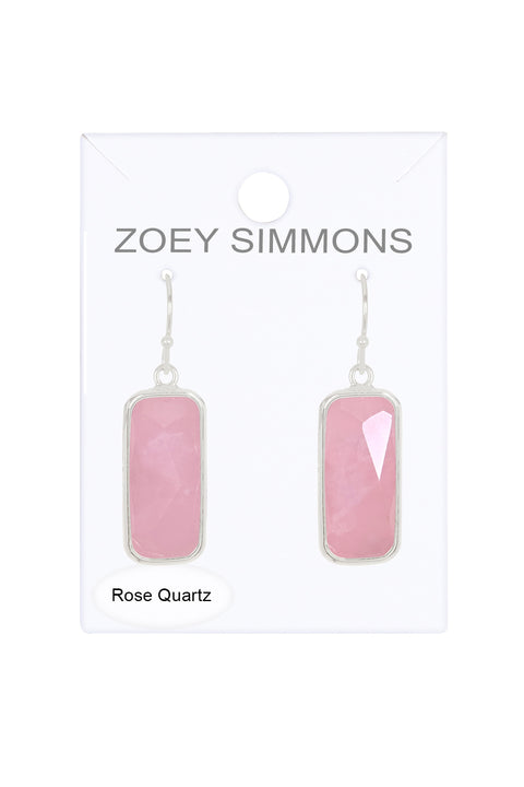Rose Quartz Rectangle Drop Earrings - SF