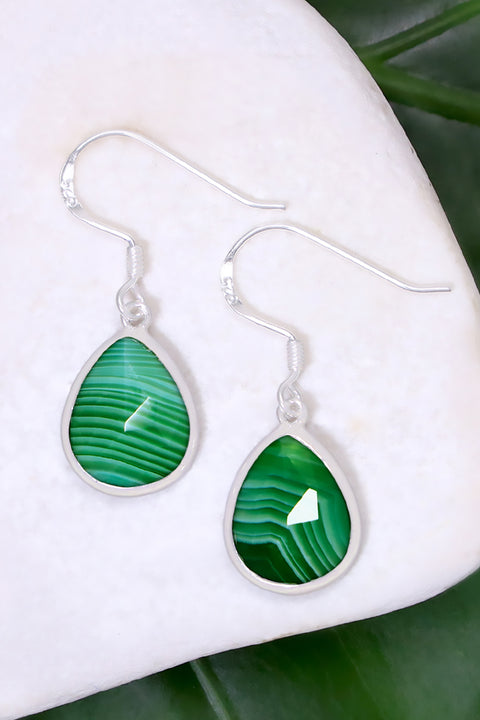 Green Lace Agate Teardrop Earrings - SF